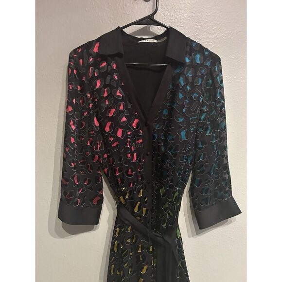 Alice Olivia Womens Size 10 Black Leopard Raja V Neck Dress - Picture 3 of 7